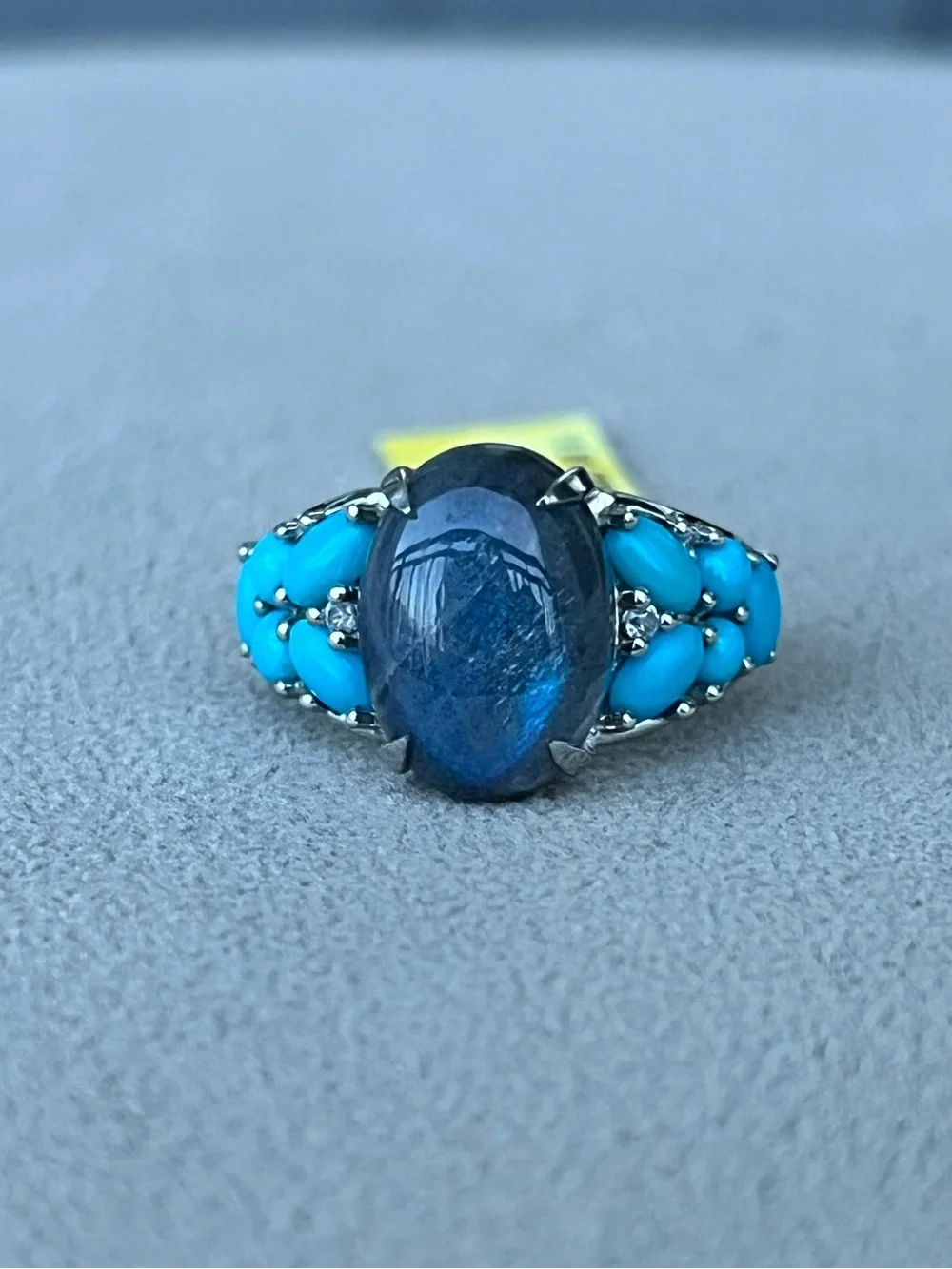 Sterling Silver Labradorite and Turquoise Statement Ring Size 6